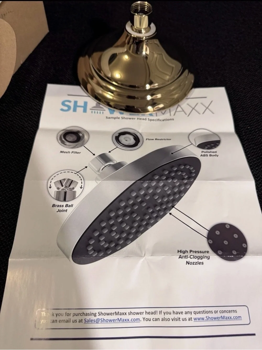 ShowerMaxx High Pressure Rain Shower Head Polished Brass Gold PB New In Box